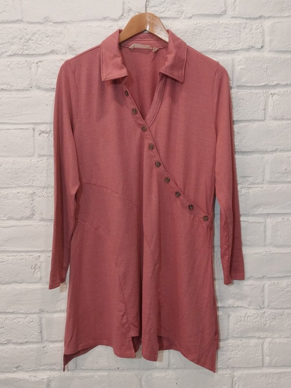 Soft Surroundings Knit Tunic L Mini Shirt Dress Pink Mauve Long Slv Asymmetric.